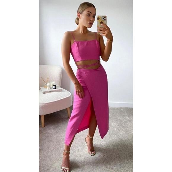 ZARA Flowy Crop Top Square Neck Spaghetti Strap Lace Up Open Back Tank Top Pink - Picture 13 of 14